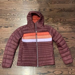 Cotopaxi - Women’s Small - Fuego Hooded Down Jacket - Chestnut Stripes - EUC